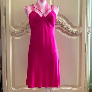 Vintage 100% Silk Strappy Cyanine Pink Chemise Gown Slip